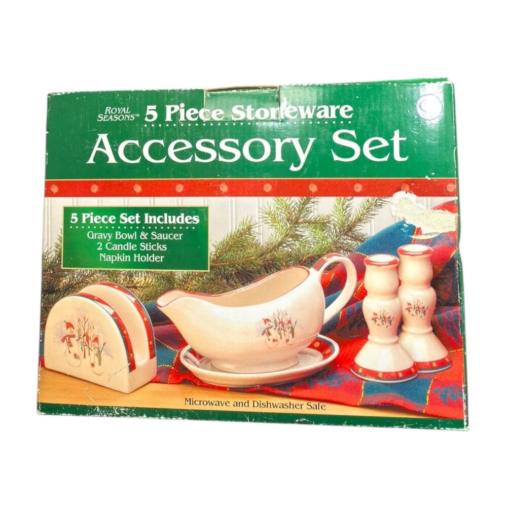 CIB Royal Seasons Stoneware 5-Piece Accessory Set Snowman Design Holiday Decor